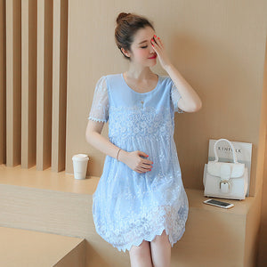 The Perfect Blend of Comfort and Style: Korean Shirt Lace Crochet Flower Maternity Dress