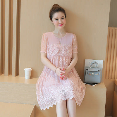 Korean shirt lace crochet flower maternity dress