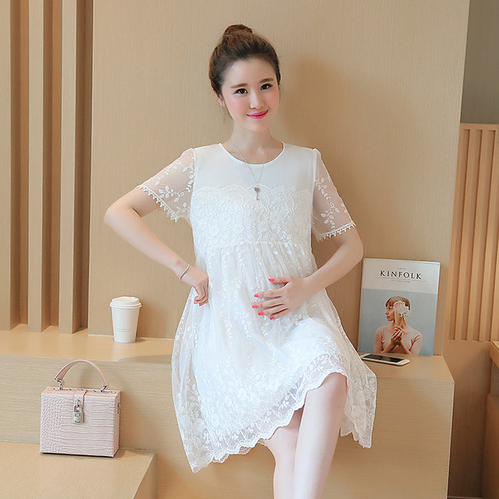 Korean shirt lace crochet flower maternity dress