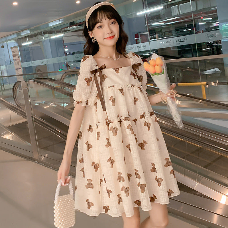 Maternity Dress Thin Chiffon Print Loose Dress