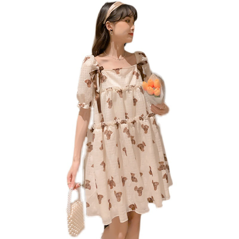 Maternity Dress Thin Chiffon Print Loose Dress