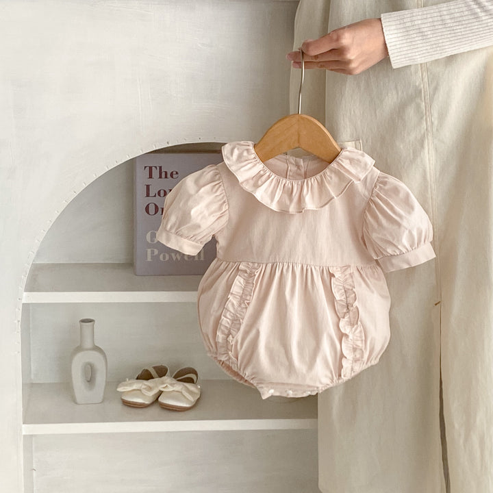 Pure Cotton Puff Sleeve Wooden Ear Baby Girl Rompers