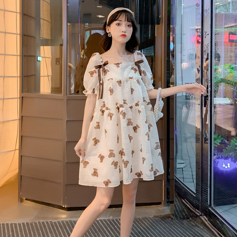 Maternity Dress Thin Chiffon Print Loose Dress